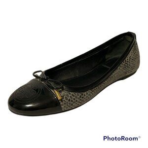 Tory Burch Verbena Ballet Flats Black Grey Leather Cap Toe Size 5